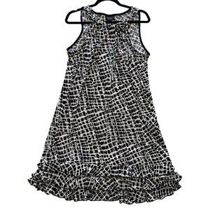 Collection By Dressbarn Womens 1X Sleeveless Black White Ruffle Hem Dress Sequin